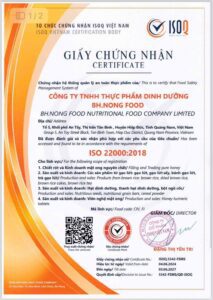 Giấy chứng nhận iso 22000:2018 Bh.nong Food