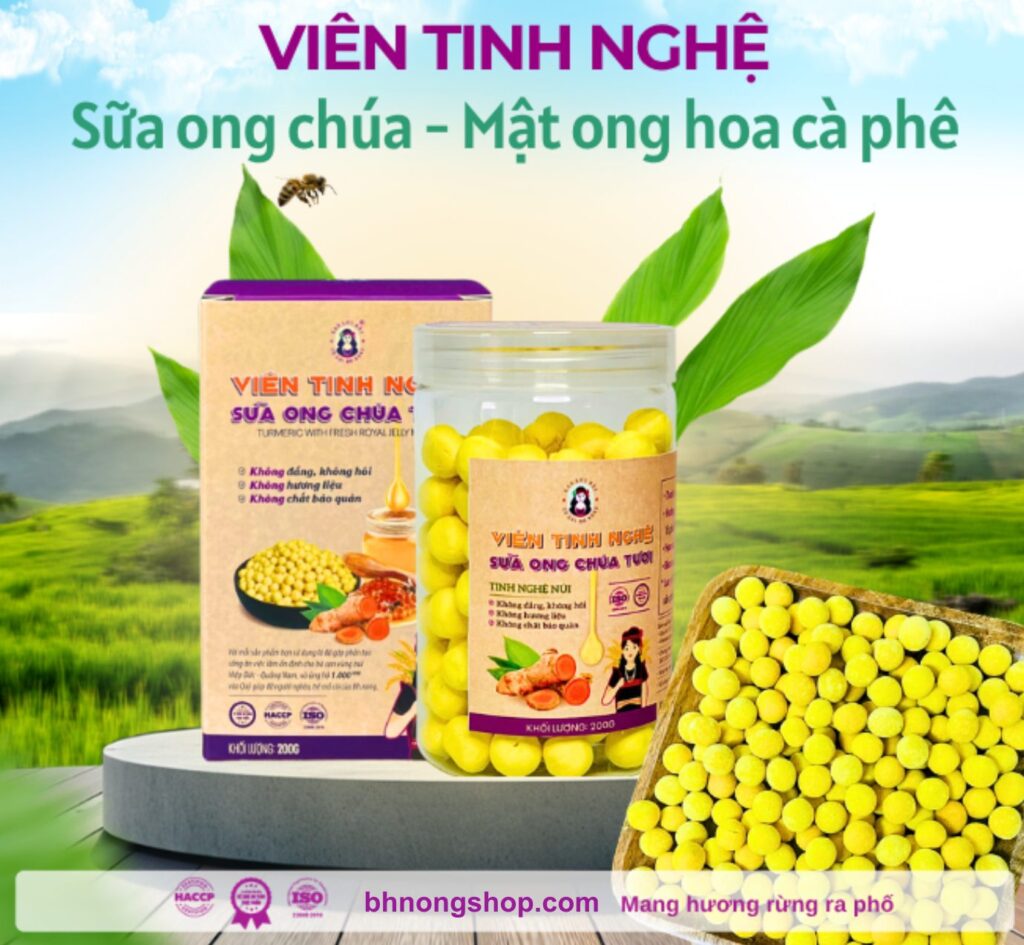 Viên Tinh Nghệ Sữa Ong Chúa BH.NONG thủ công 200g - mật ong hoa cà phê và sữa ong chúa tươi